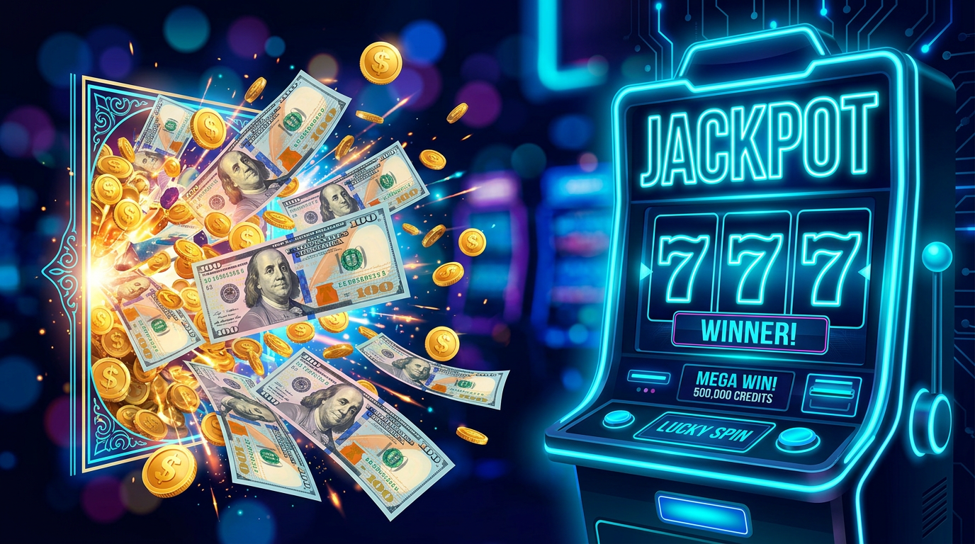 Slot jackpot illustration with modern U.S. dollar–style banknotes, representing live and slot APIs